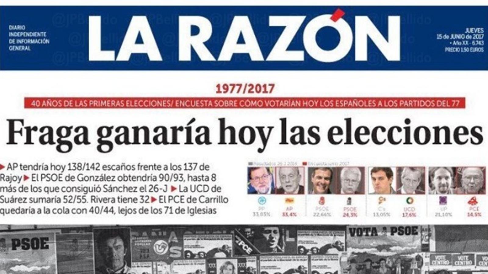"Fraga guanyaria avui les eleccions", portada de 'La Razón'