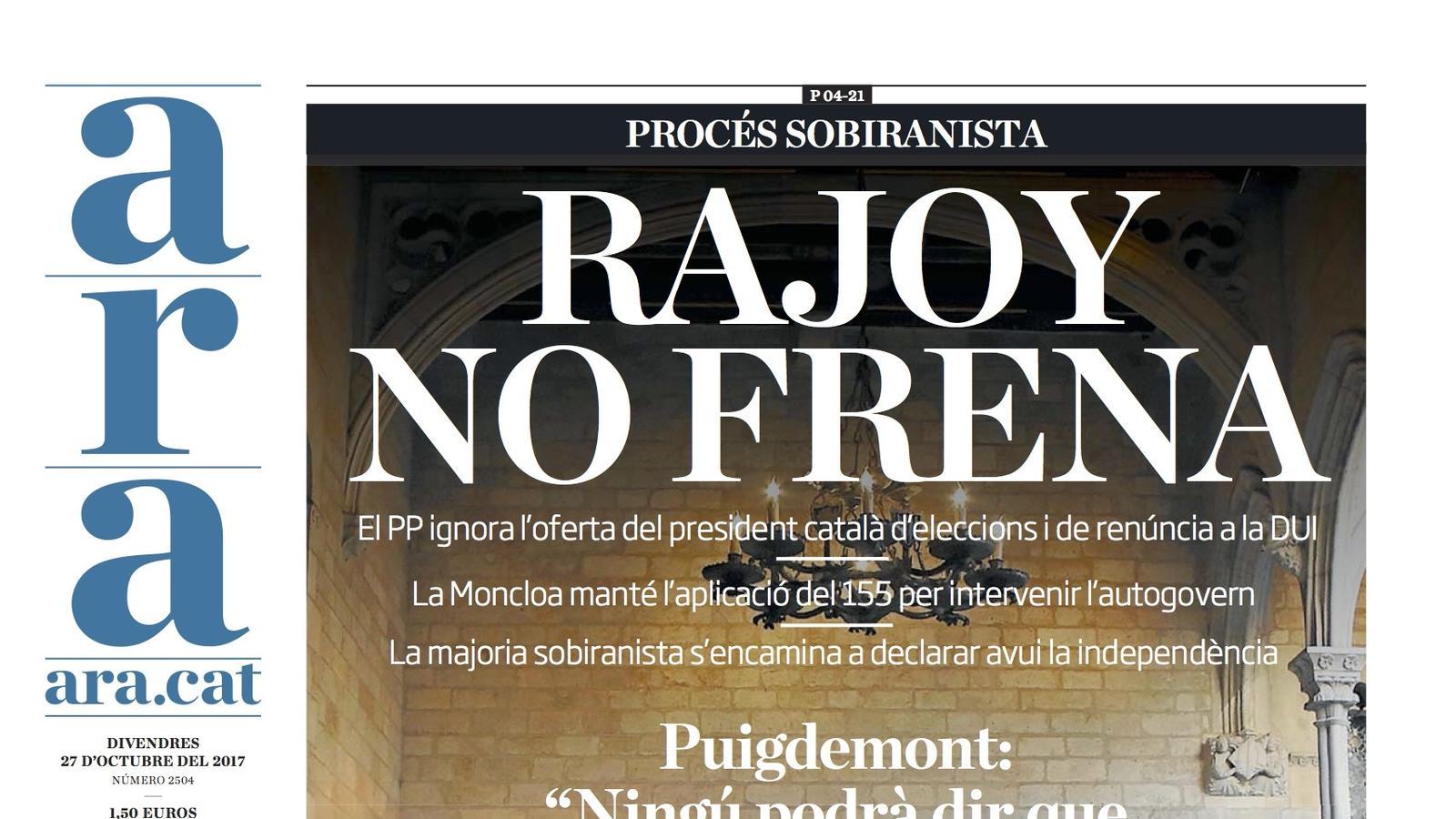 "Rajoy no frena", la portada de l'ARA