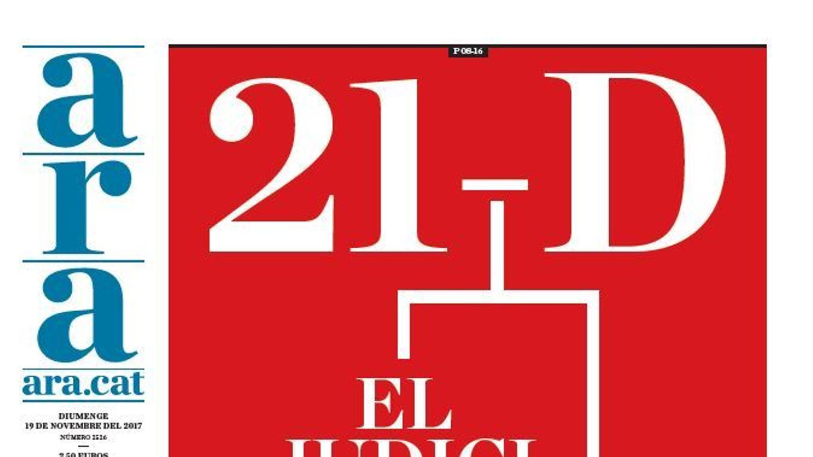 "21-D: el judici de les urnes", portada de l'ARA
