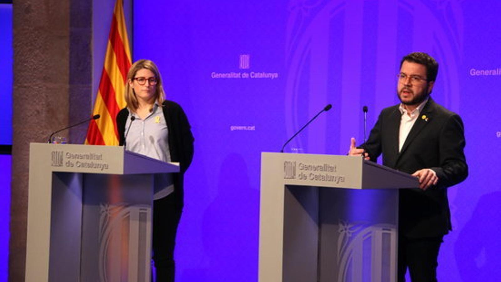 Compareixença conjunta de vicepresident del Govern, Pere Aragonès, i la consellera de la Presidència i portaveu, Elsa Artadi