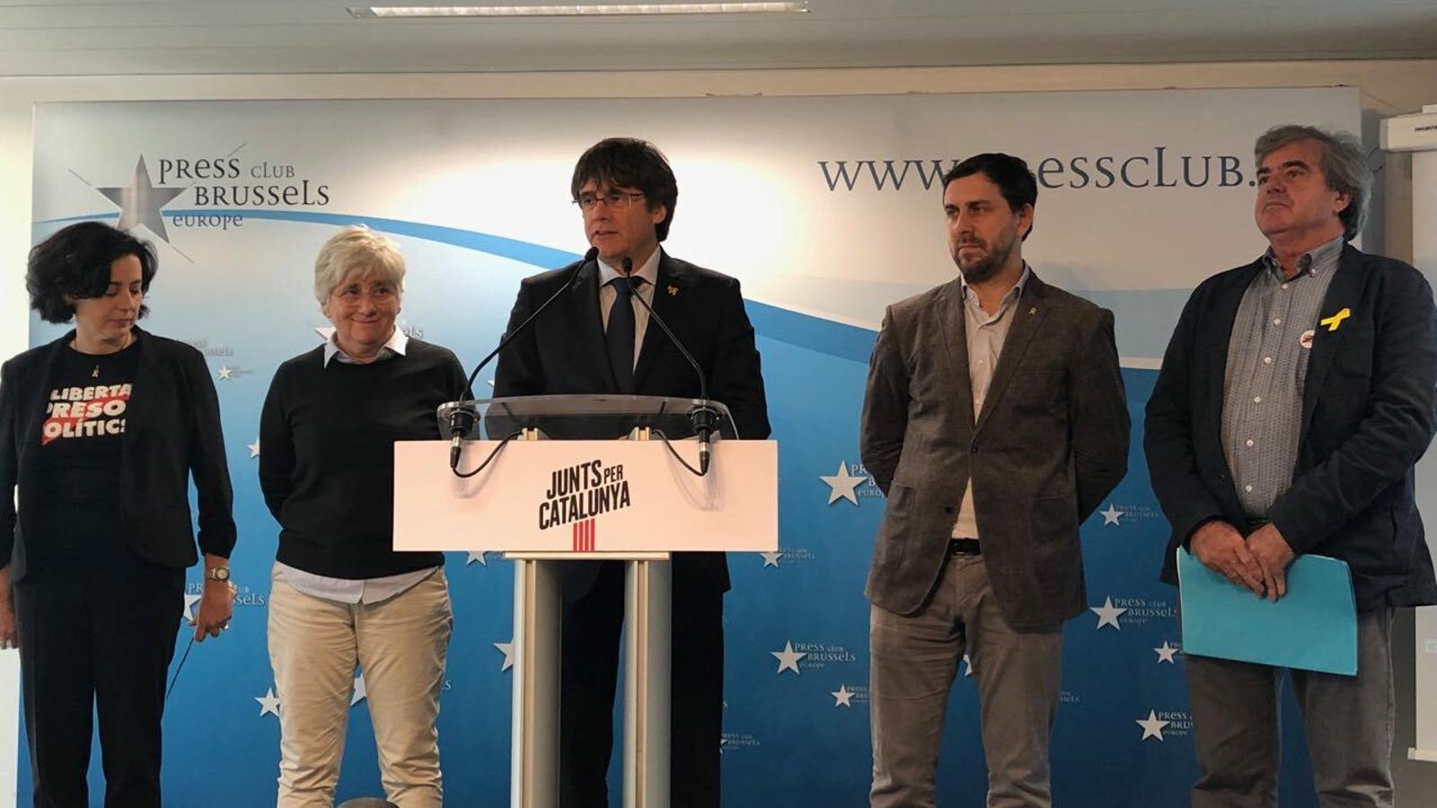 Puigdemont, Comín y Ponsatí presentando la lista a las europeas como prueba de que la unidad del independentismo es posible. / JM