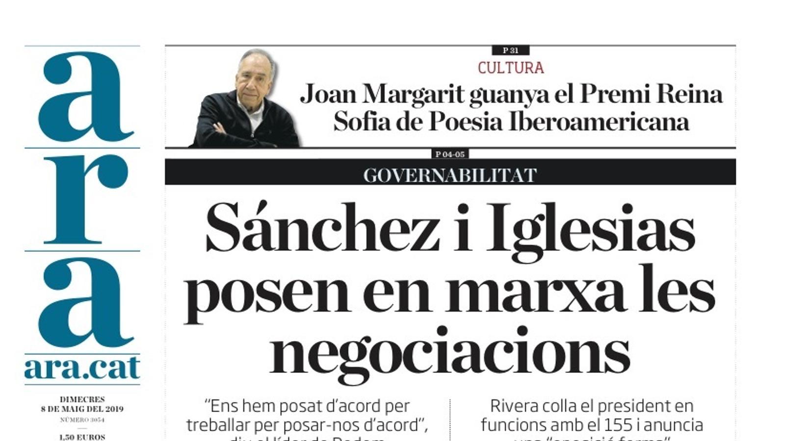 "Sánchez i Iglesias posen en marxa les negociacions", portada de l'ARA