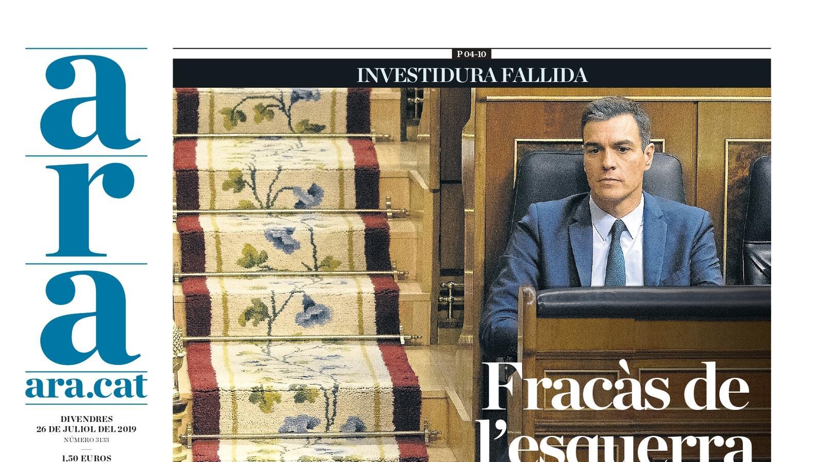 "Fracàs de l'esquerra espanyola", la portada de l'ARA