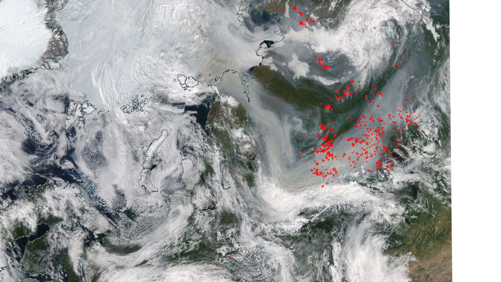 Imatge del satèl·lit Modis en què s'aprecia tot el fum dels incendis forestals de Sibèria / NASA